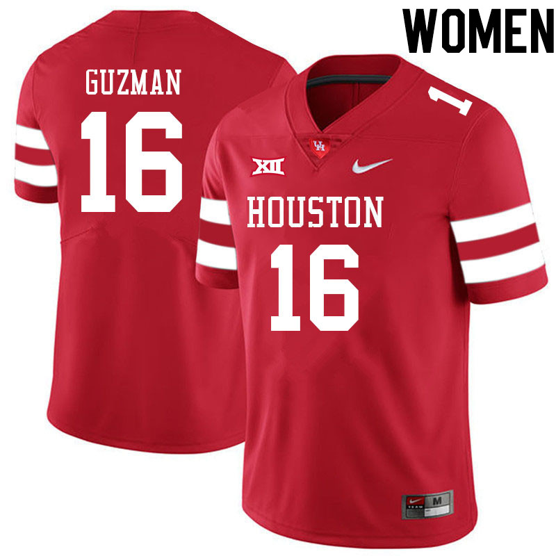 Women #16 Noah Guzman Houston Cougars College Big 12 Conference Football Jerseys Sale-Red - Click Image to Close